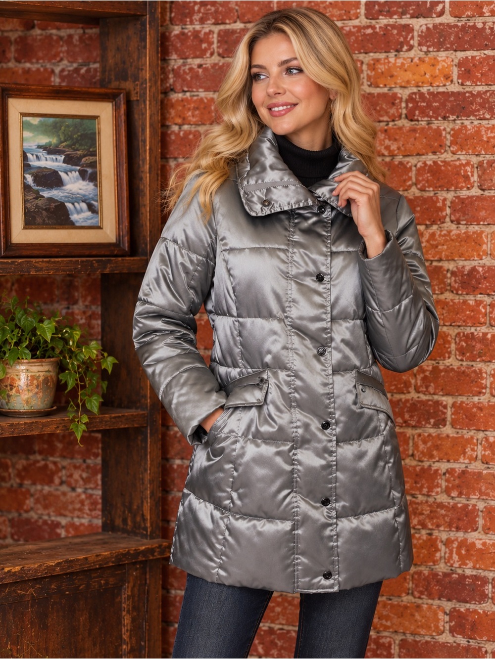 Sean John Silver Mid-length Quilted Puffer Coat